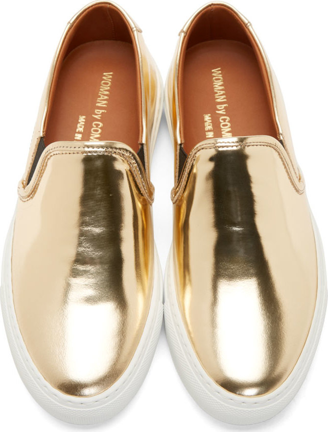 gold metallic slip on sneakers
