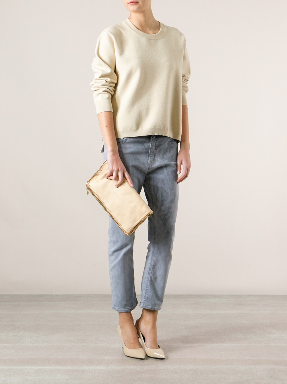 Stella McCartney Falabella Fold Over Clutch in Natural | Lyst