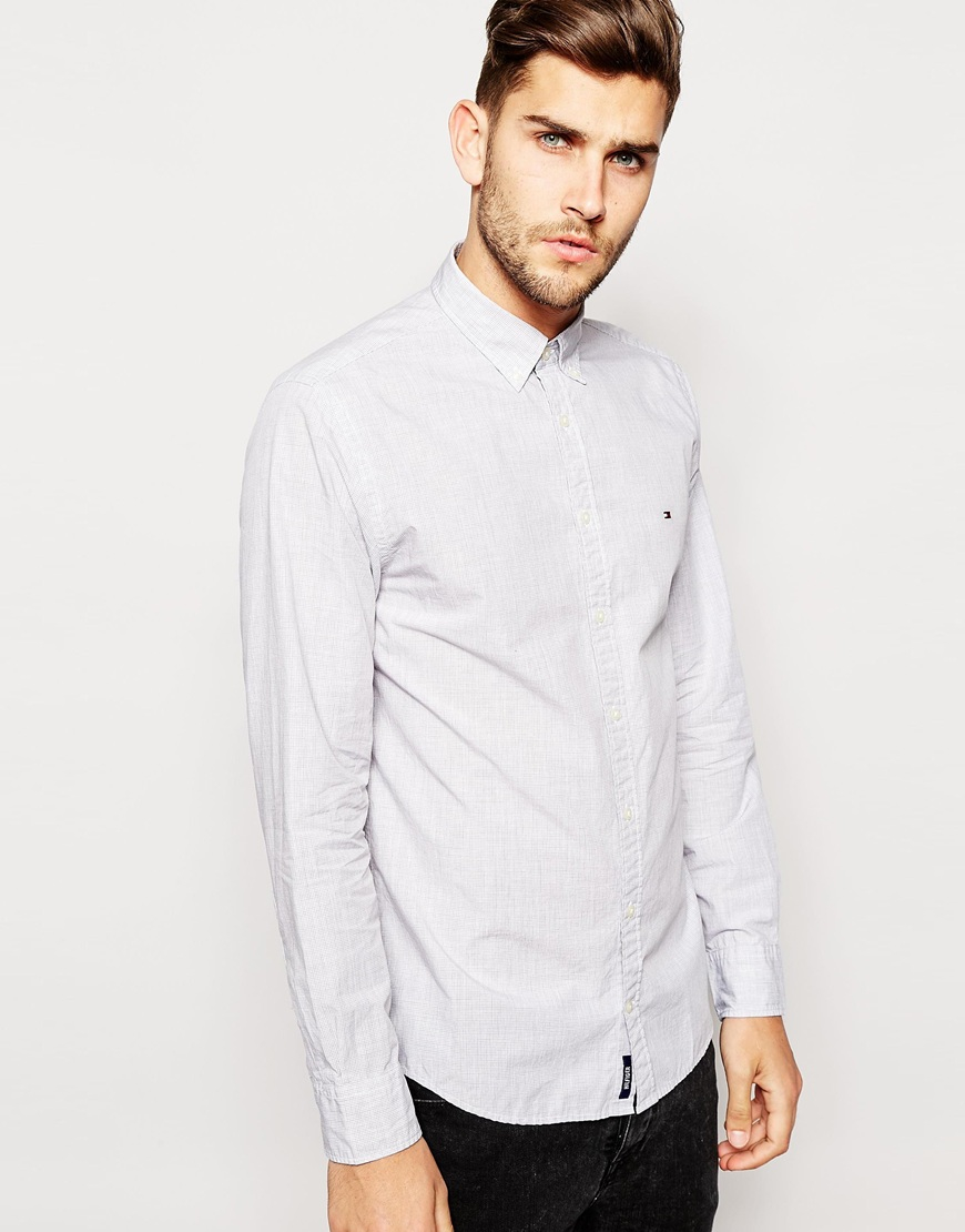 Lyst - Tommy Hilfiger Shirt With Micro Check Regular Fit in Gray for Men