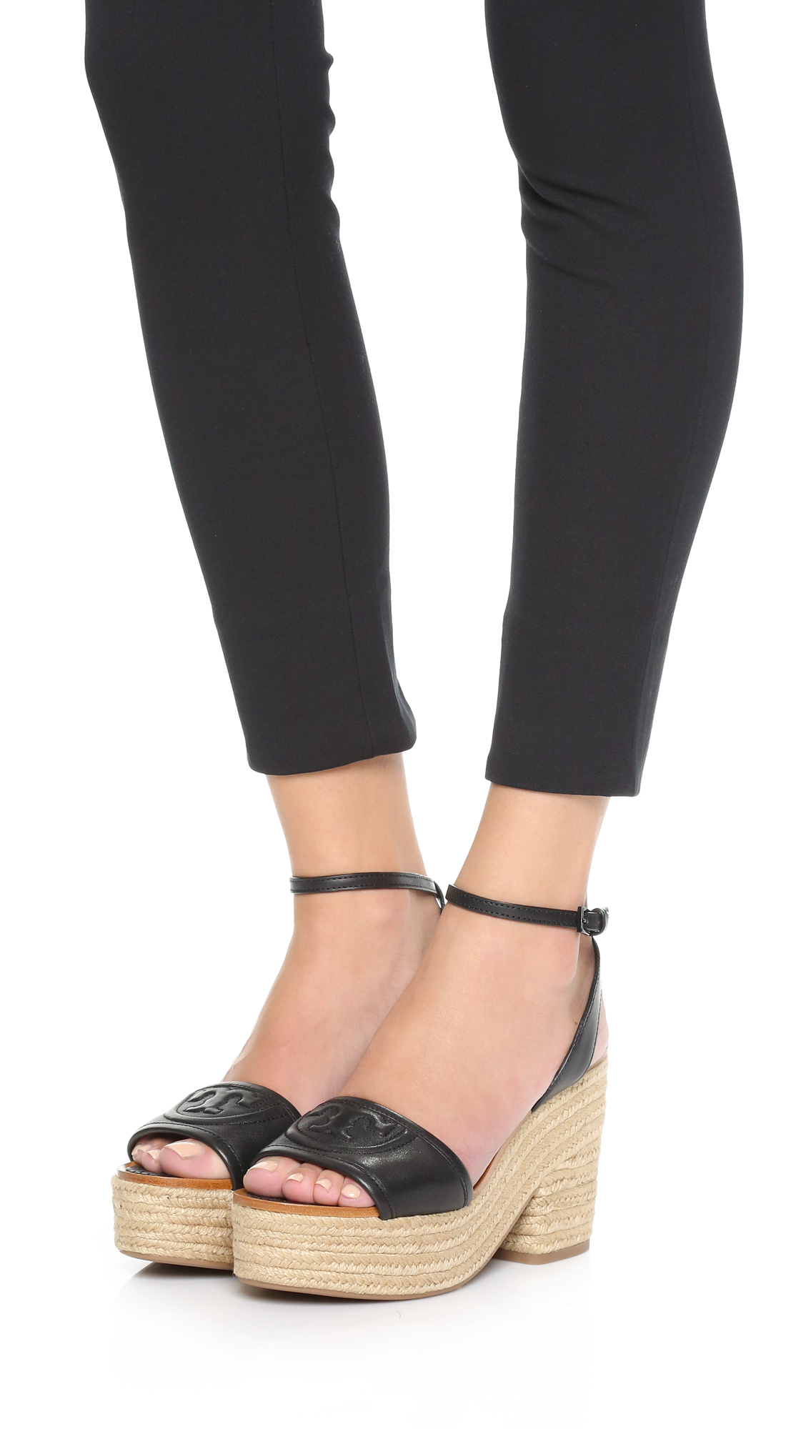 Tory Burch Marion Quilted Espadrille Sandals in Black | Lyst