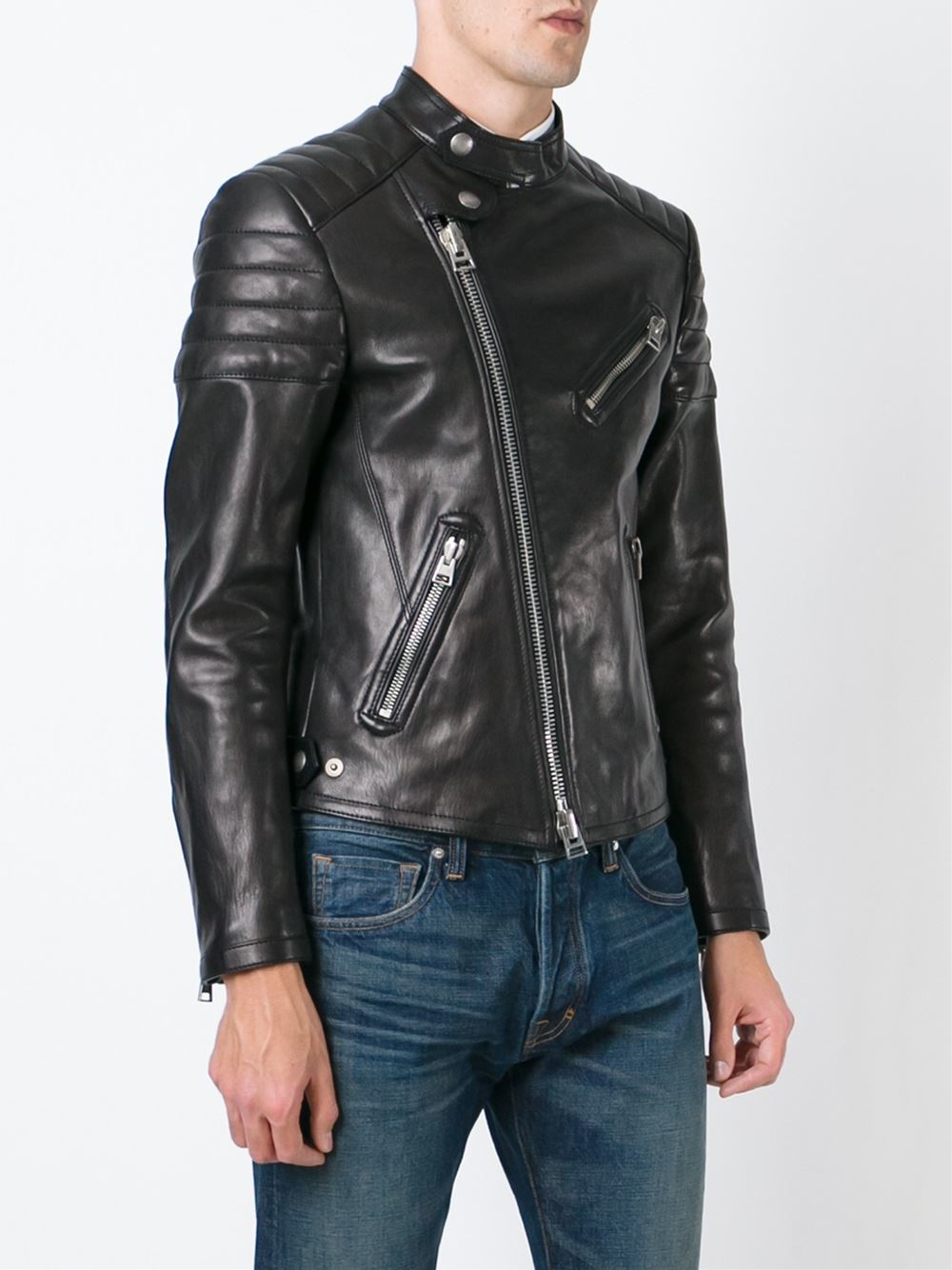 Tom Ford Padded Shoulder Biker Jacket in Black for Men | Lyst