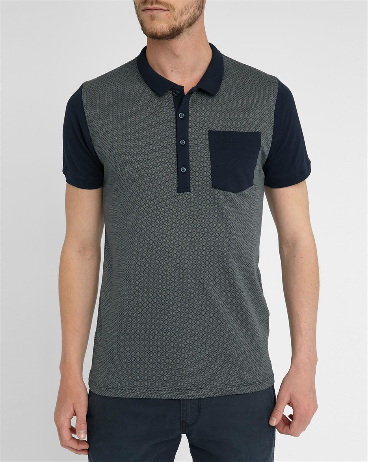 Selected Grey/navy Short-sleeve Two-tone Polo Shirt in Blue for Men ...