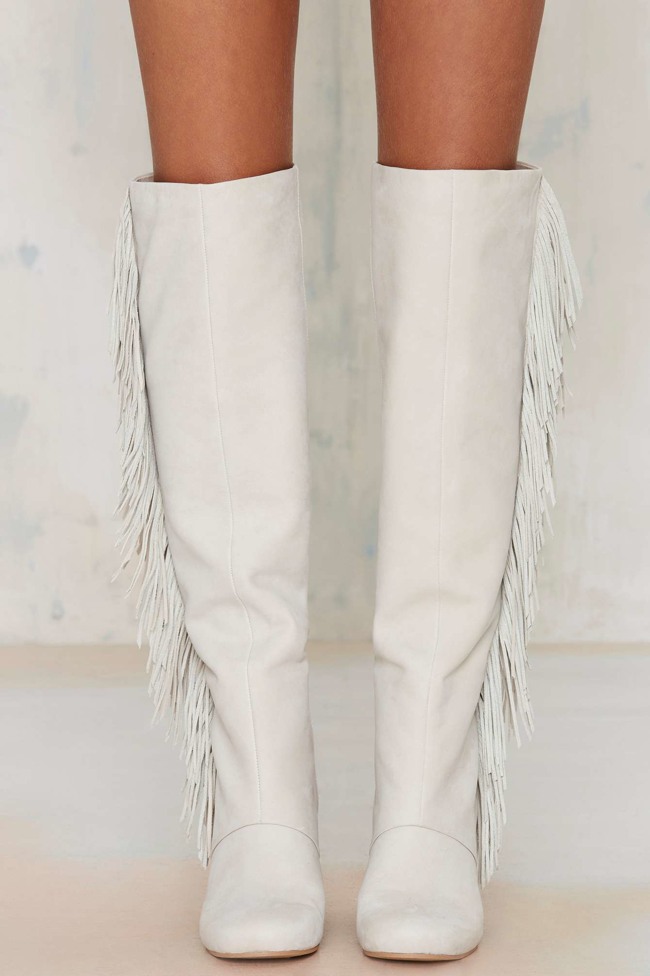 fringe white boots