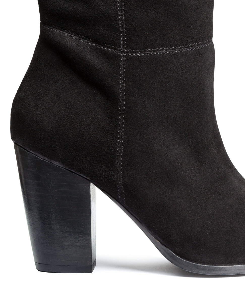 H&M Knee High Suede Boots in Black - Lyst