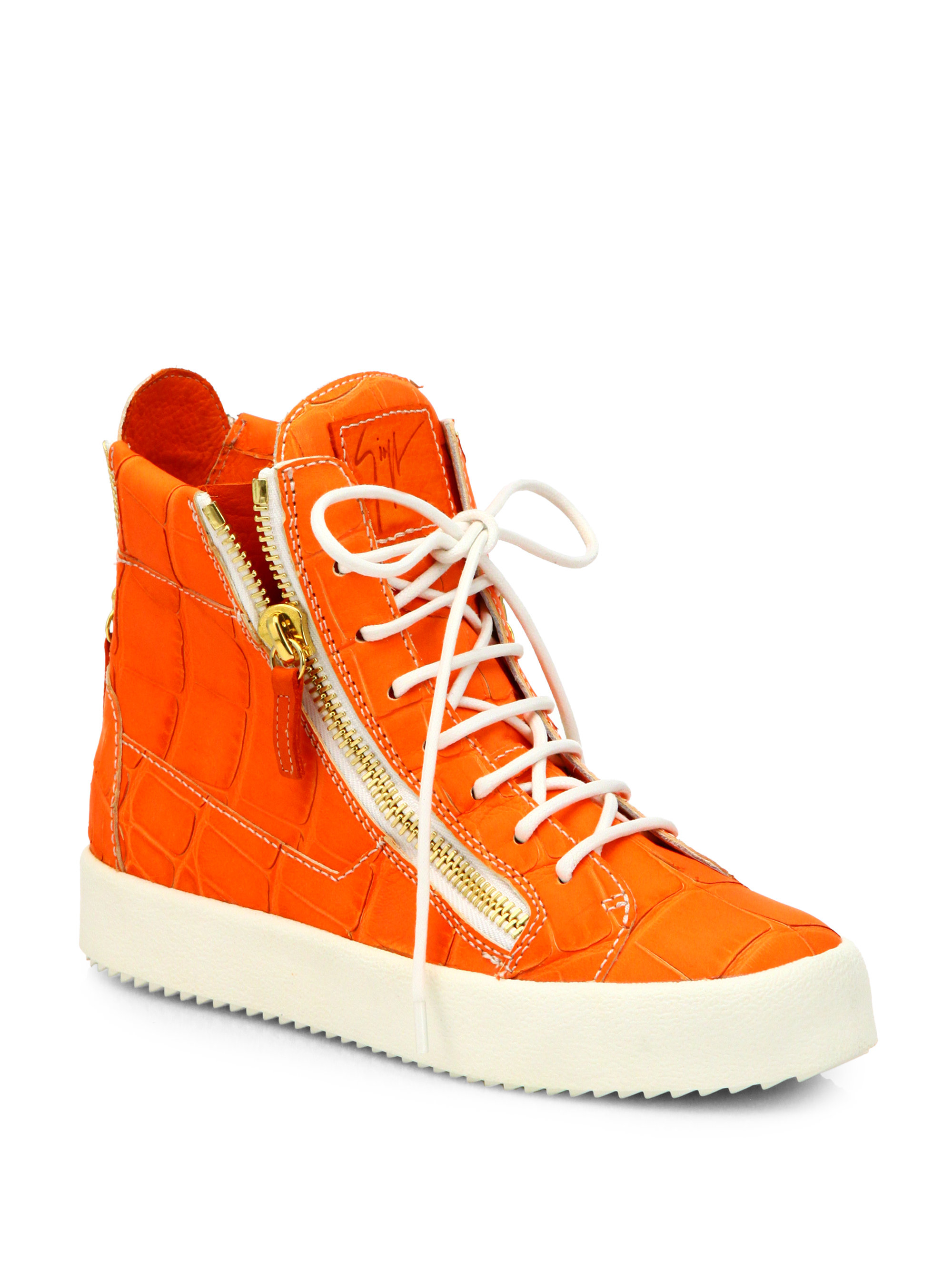 Giuseppe Zanotti Croc-print Leather High-top Sneakers in Orange for Men ...