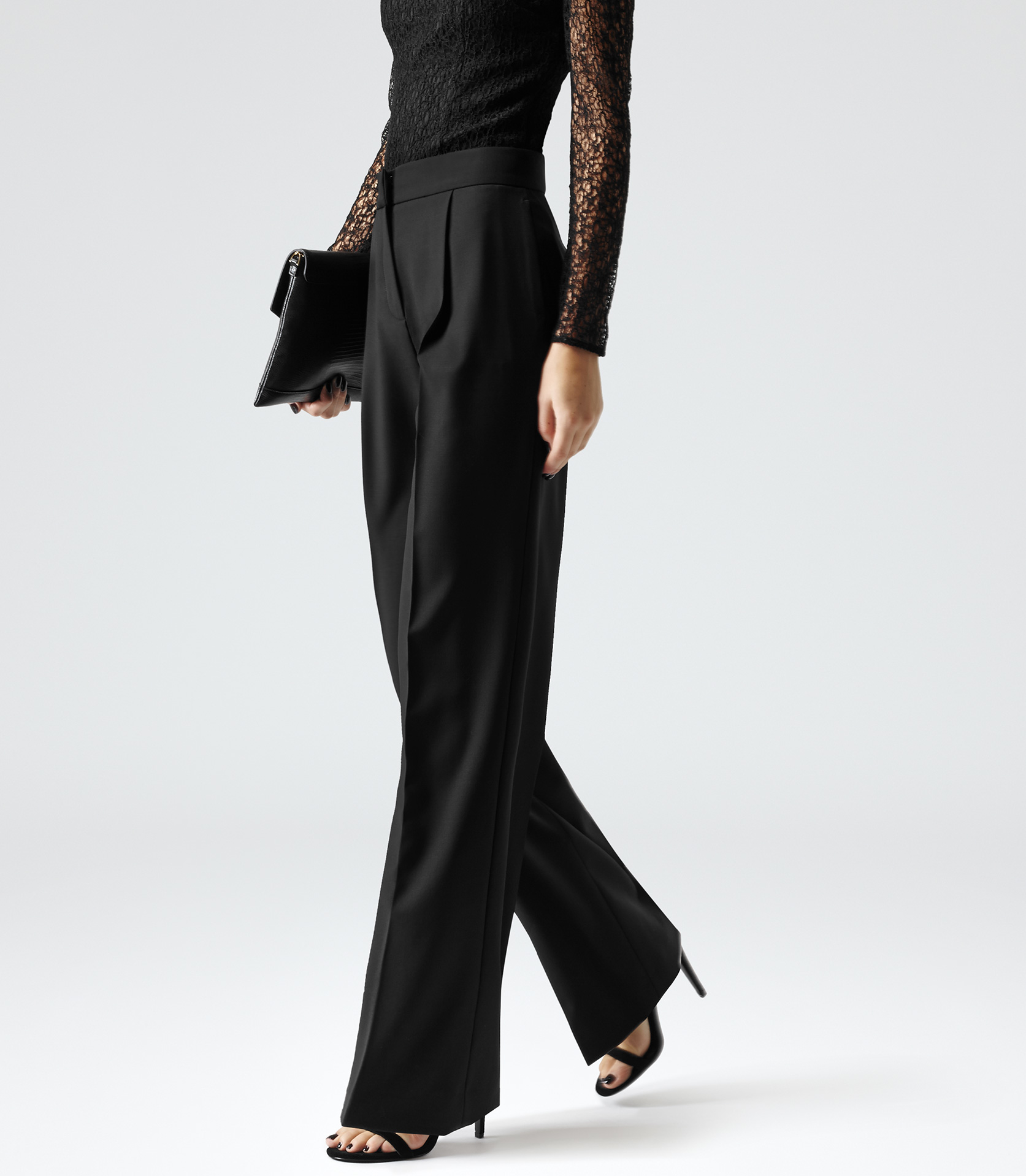 Reiss Francois High-Waisted Wide Leg Trousers in Black | Lyst
