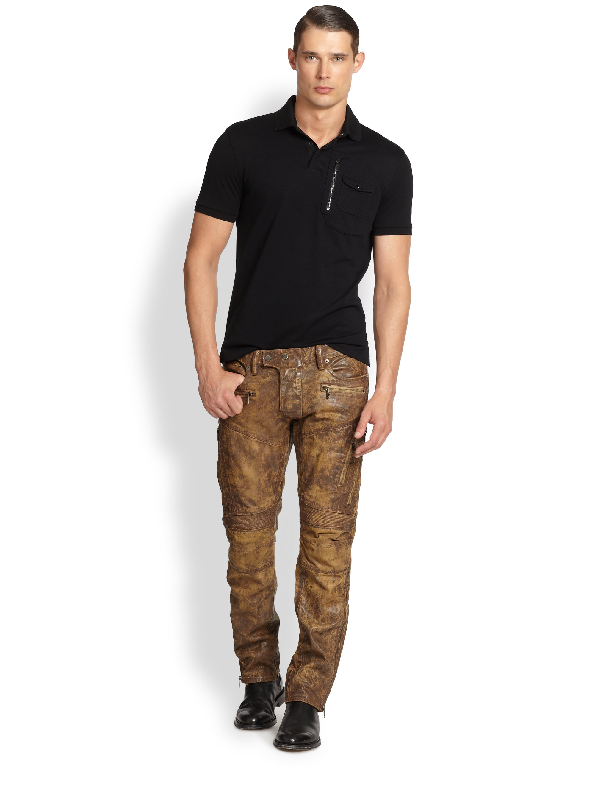 Ralph Lauren Black Label Raider Coated Moto Jeans in Brown for Men | Lyst