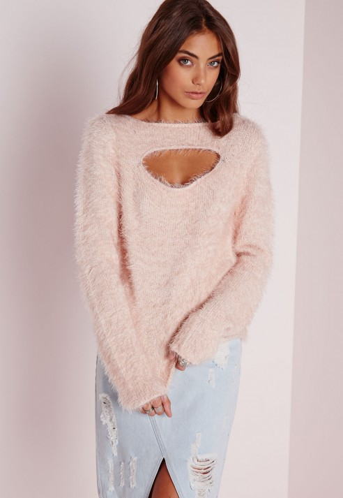 Missguided Fluffy Peep Hole Front Sweater Pink Lyst Missguided Fluffy Peep Hole Front Sweater Pink Lyst