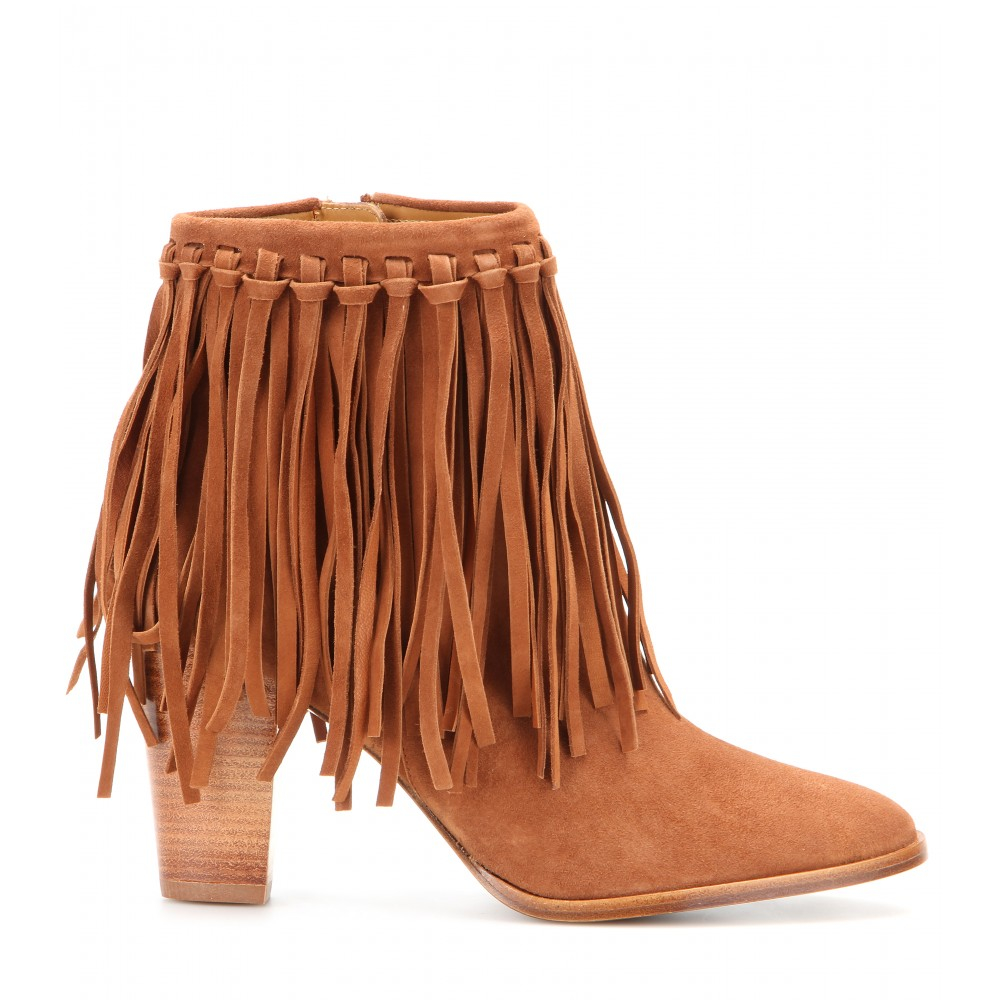 Polo Ralph Lauren Sandrine Fringed Suede Ankle Boots in Brown - Lyst