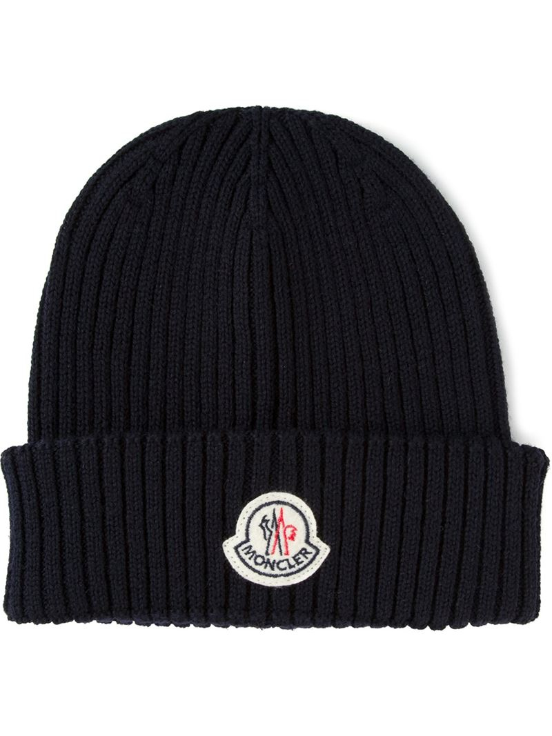 Moncler Wool Ribbed Beanie in Blue for Men - Lyst