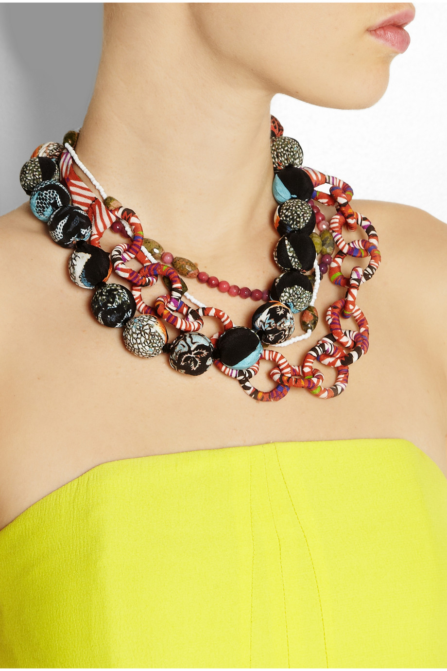 Lyst - Etro Printed Silk and Bead Necklace in Orange
