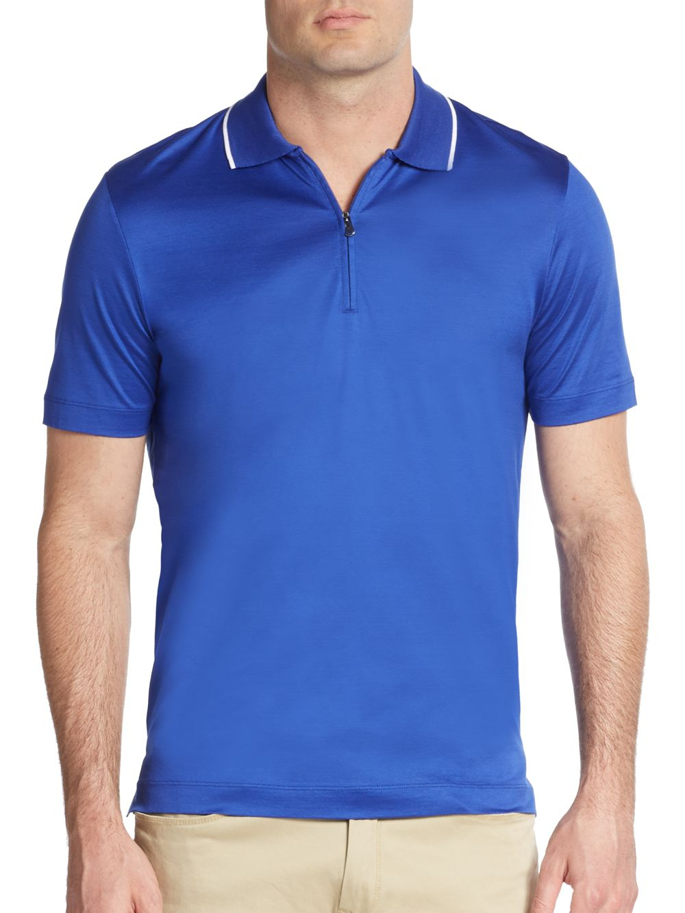 Canali Zip-Front Cotton Polo Shirt in Blue for Men | Lyst