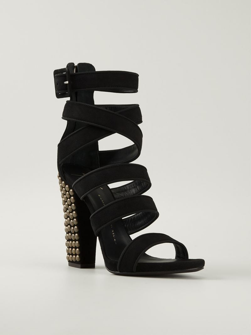 Lyst - Giuseppe zanotti Studded Heel Strappy Sandals in Black
