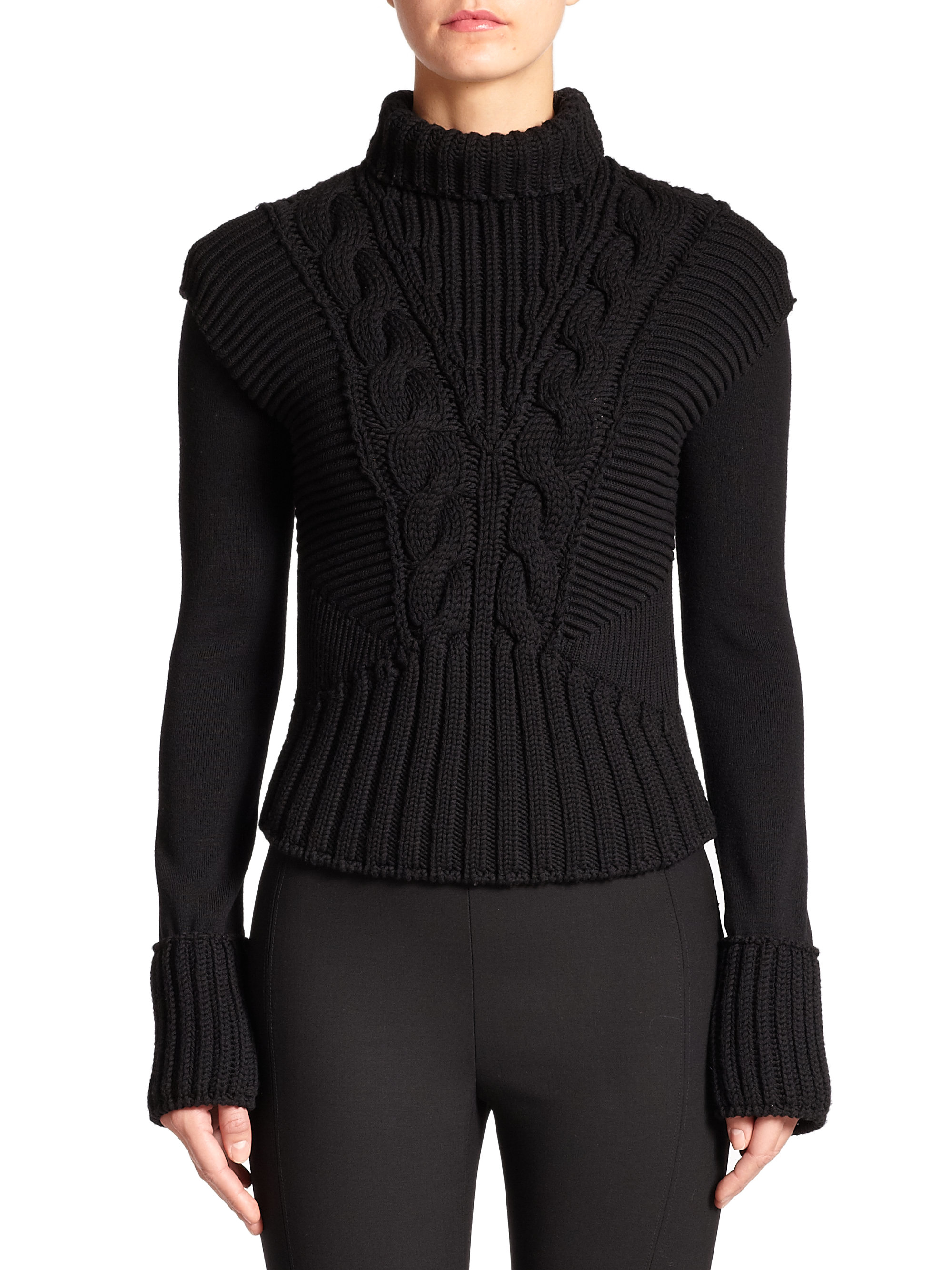 Alexander mcqueen Cable-knit Convertible Sweater in Black | Lyst