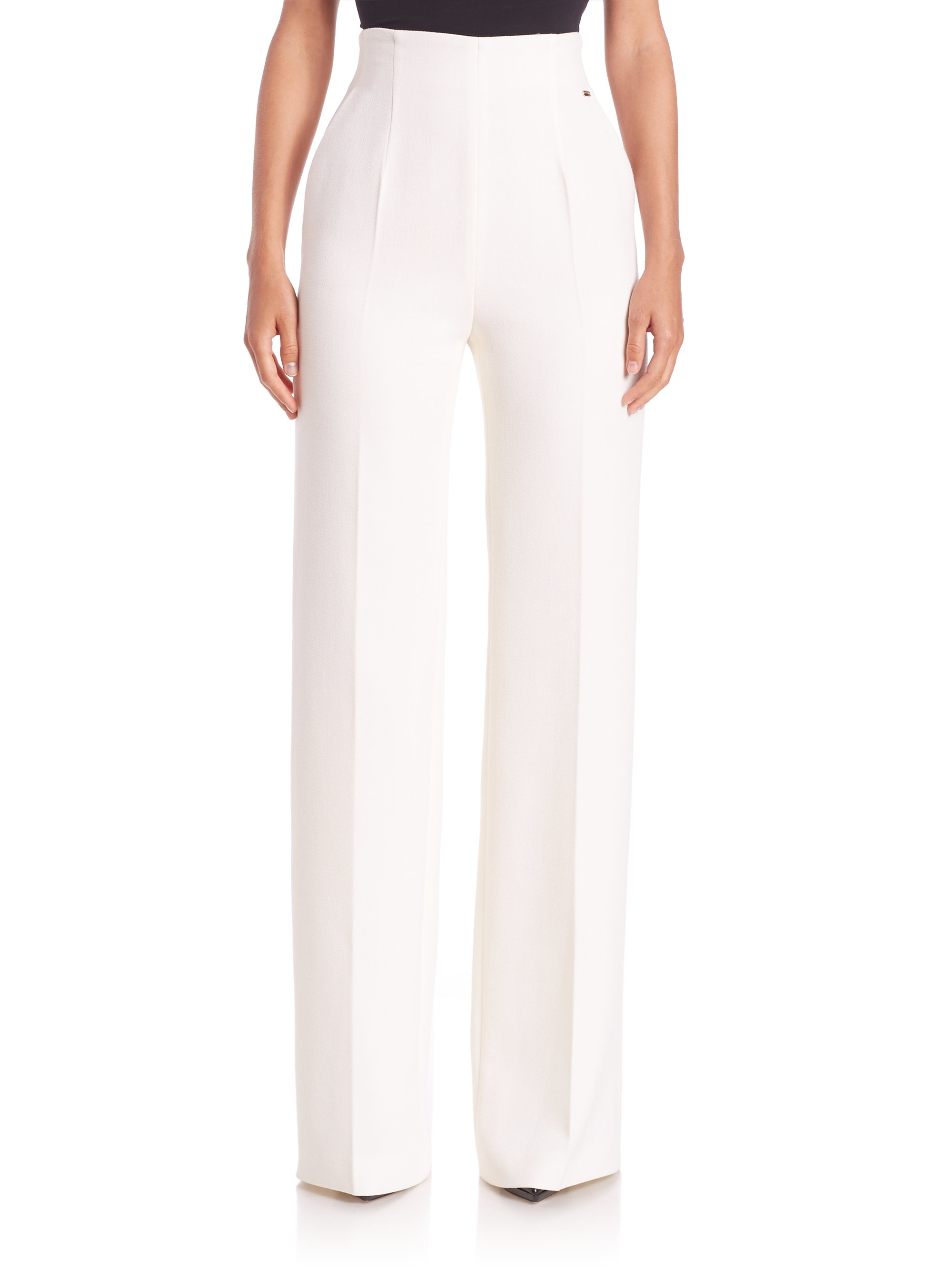 ESCADA High-waist Wide-leg Wool Pants in White | Lyst