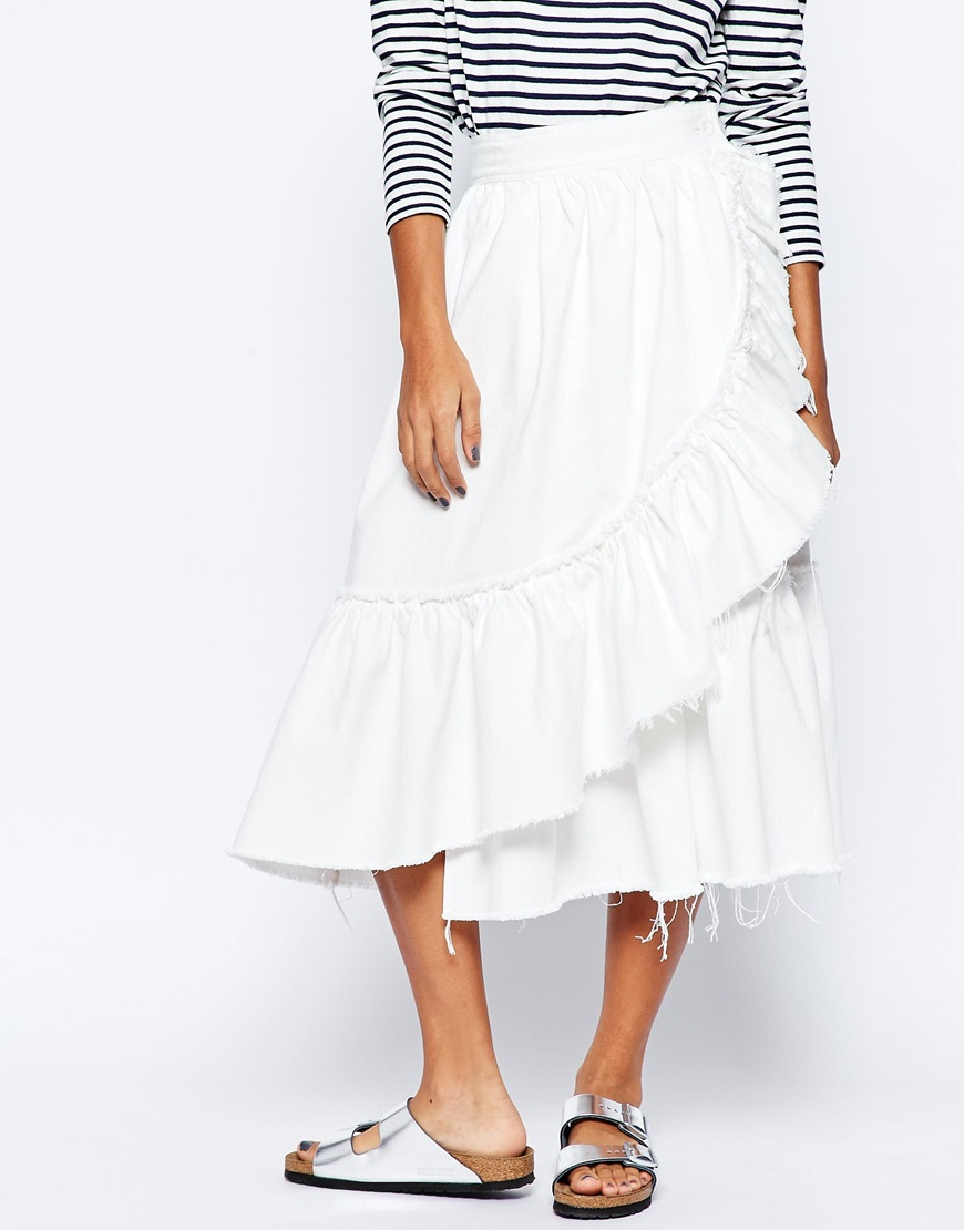 White ruffle skirt midi Outlet