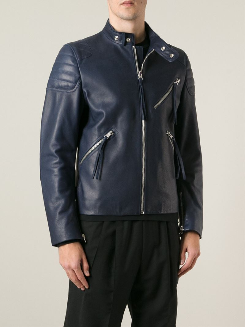 Acne Studios 'oliver' Biker Jacket in Blue for Men - Lyst