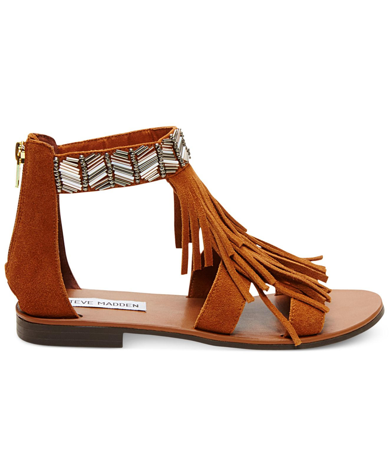 fringe sandals steve madden giaani fringe flat sandals in brown lyst fringe sandals steve madden giaani fringe flat sandals in brown lyst