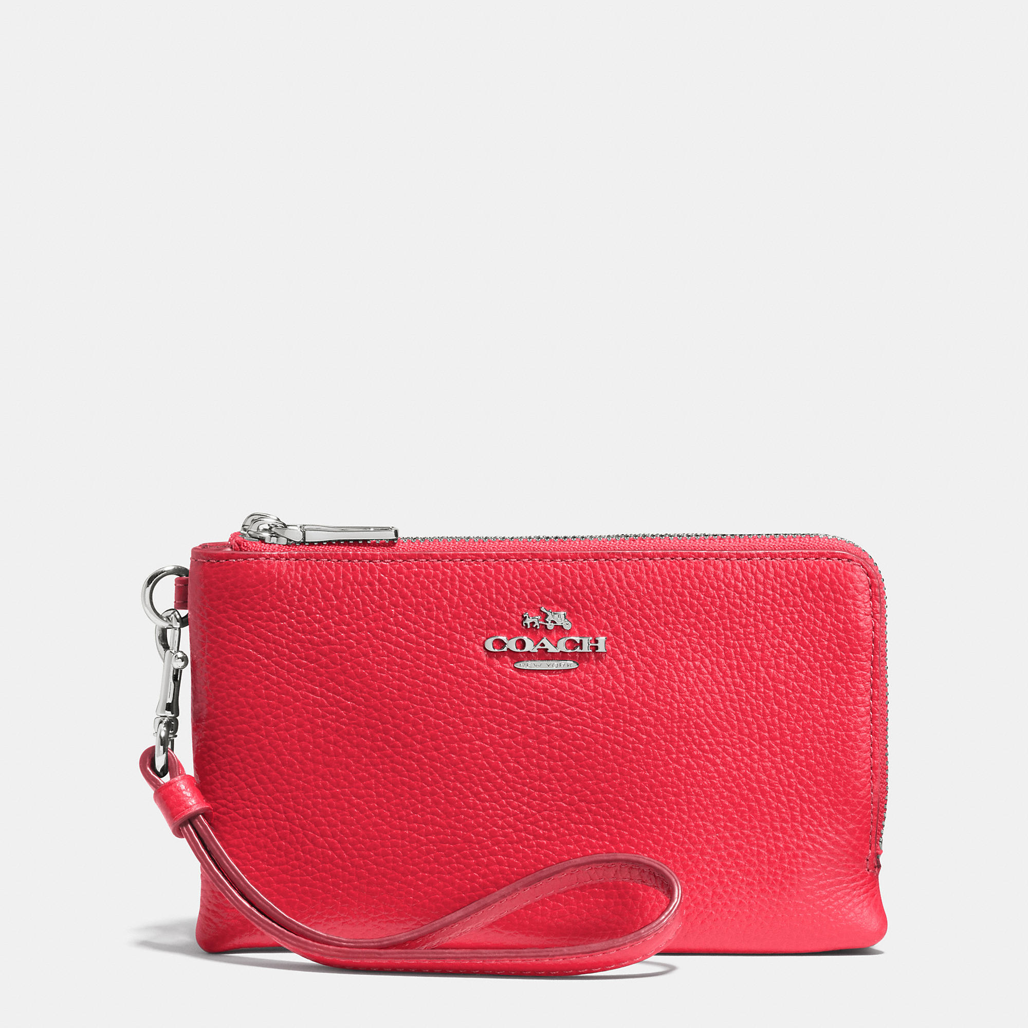 coach leather double zip wristlet