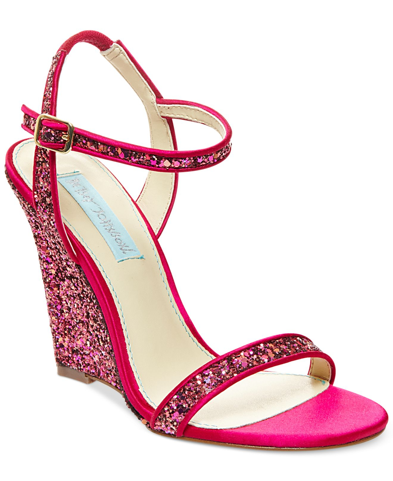 Betsey Johnson Blue By Darci Wedge Evening Sandals in Pink | Lyst