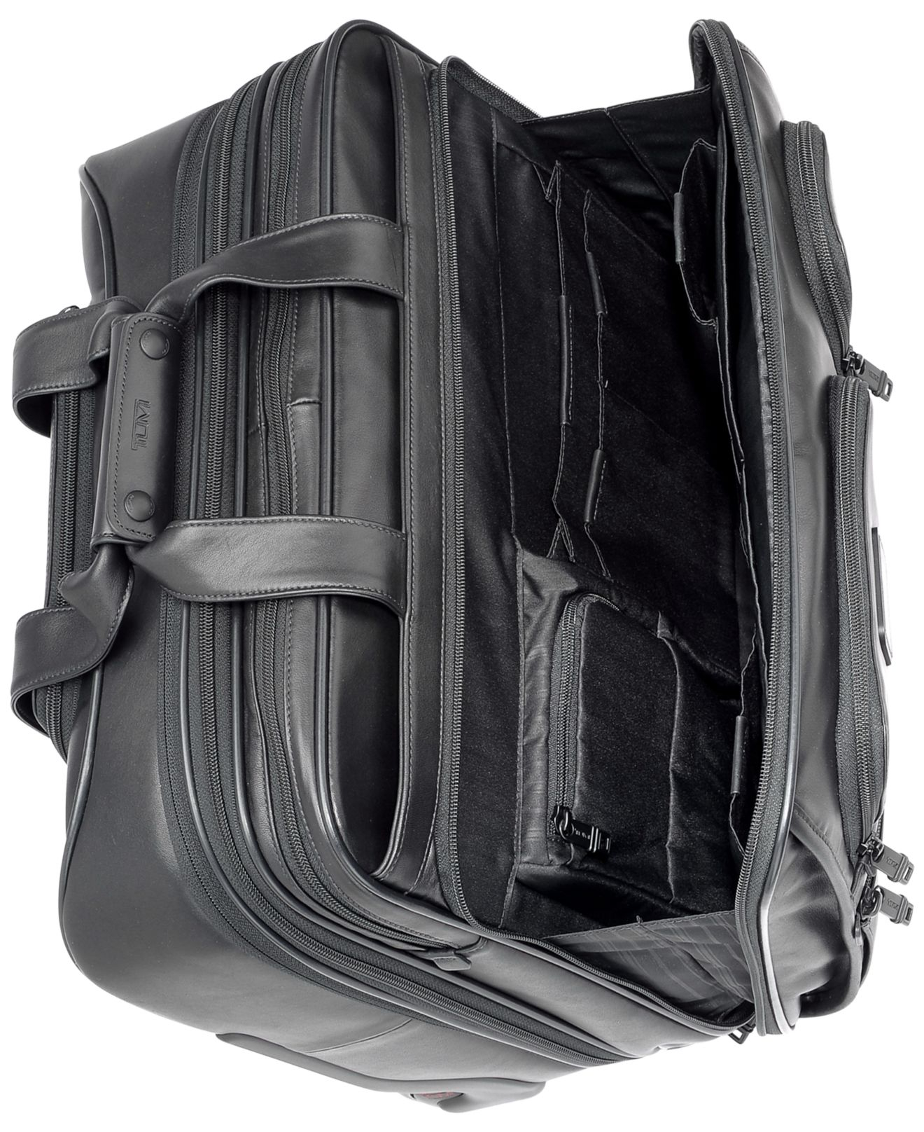 Tumi Alpha 2 Deluxe Leather Rolling Laptop Briefcase in Black for