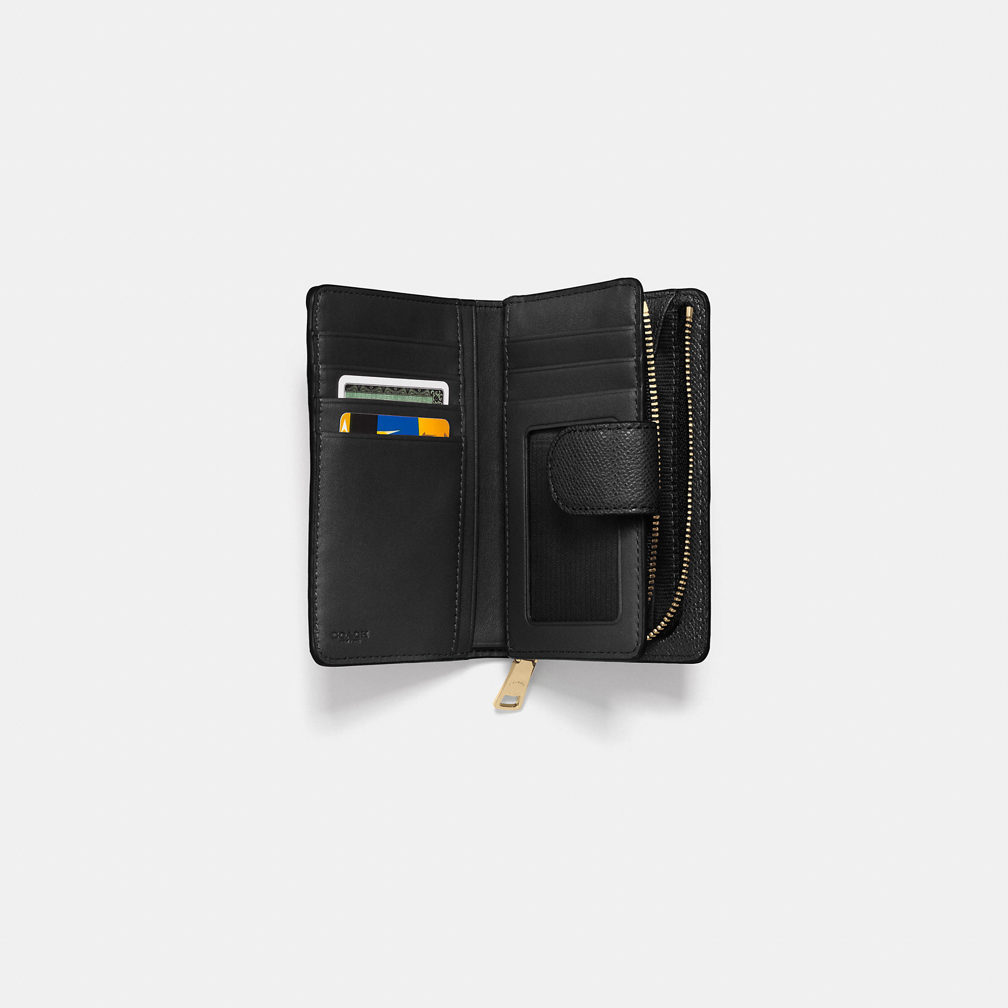 Coach Medium Zip Around Wallet In Crossgrain Leather in Black (LIGHT GOLD/BLACK) | Lyst