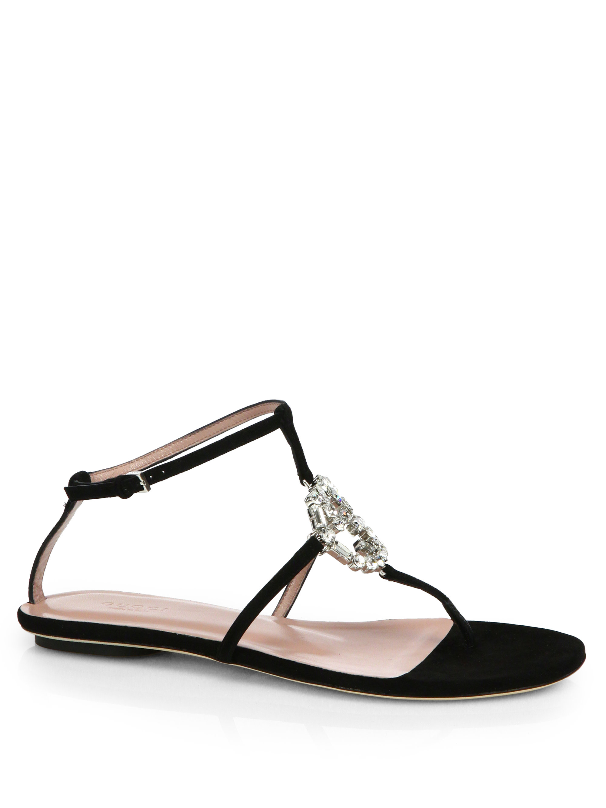 Gucci GG Crystal Leather and Suede Sandals in Black | Lyst