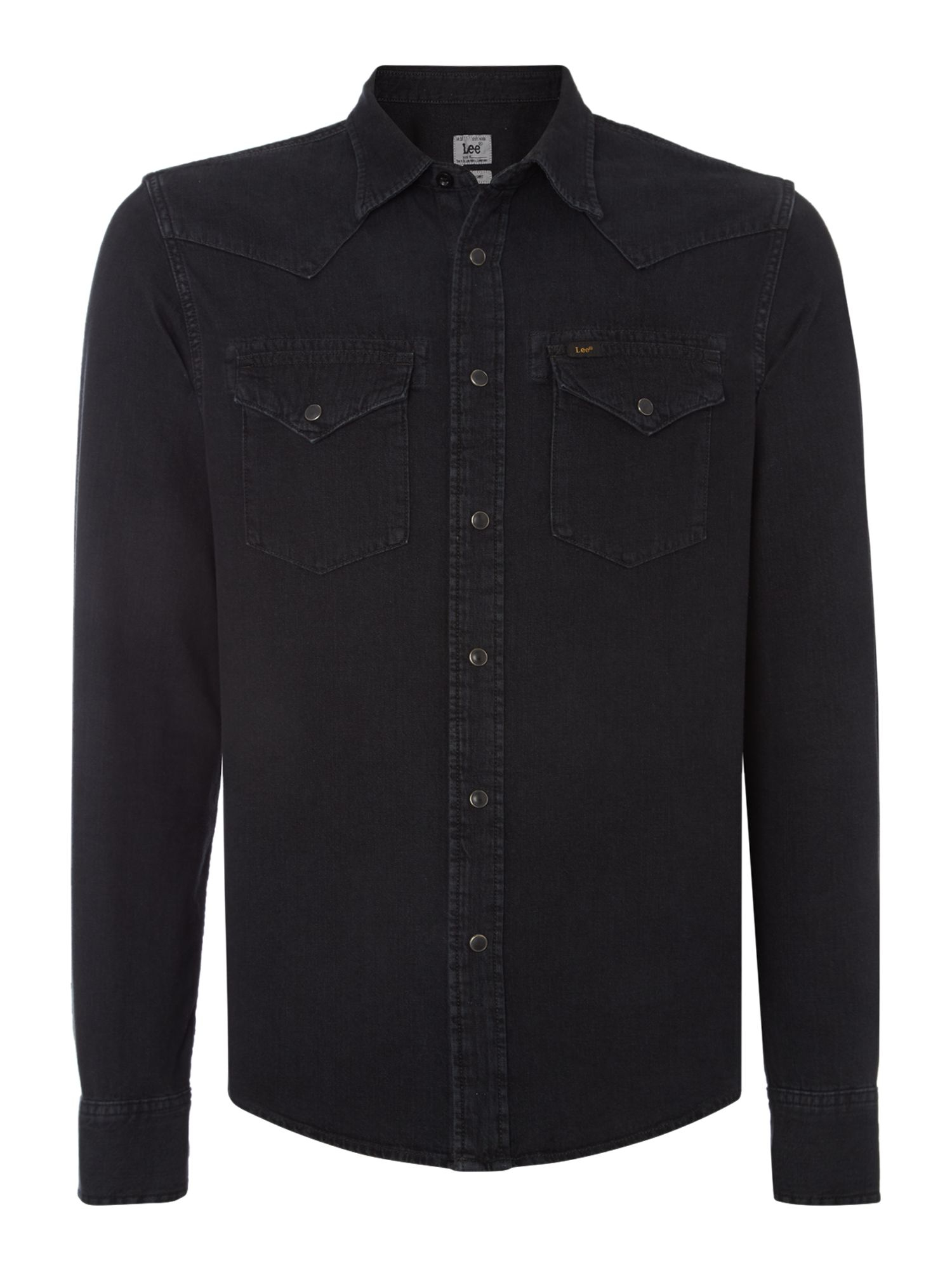 Lee jeans Slim Fit Pitch Black Denim Western Shirt in Black for Men | Lyst