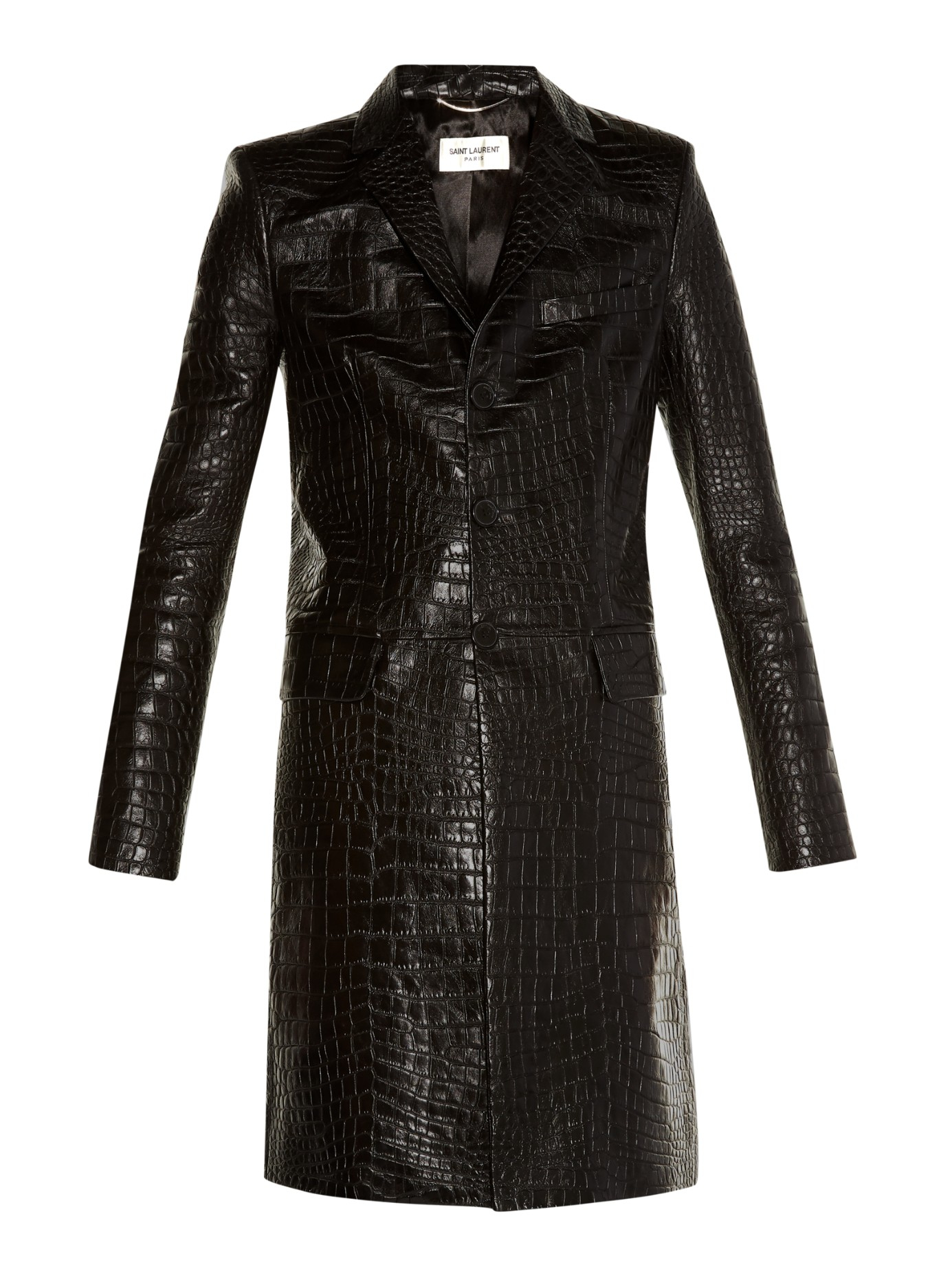 Saint Laurent Crocodile-effect Leather Chesterfield Coat in Black for ...