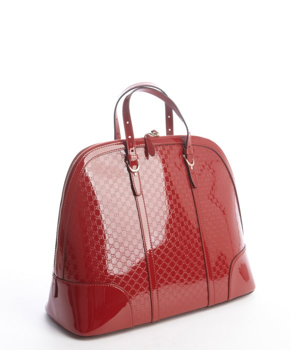 Lyst Gucci Red Double G Canvas And Patent Leather Large Bowler Bag Gallery