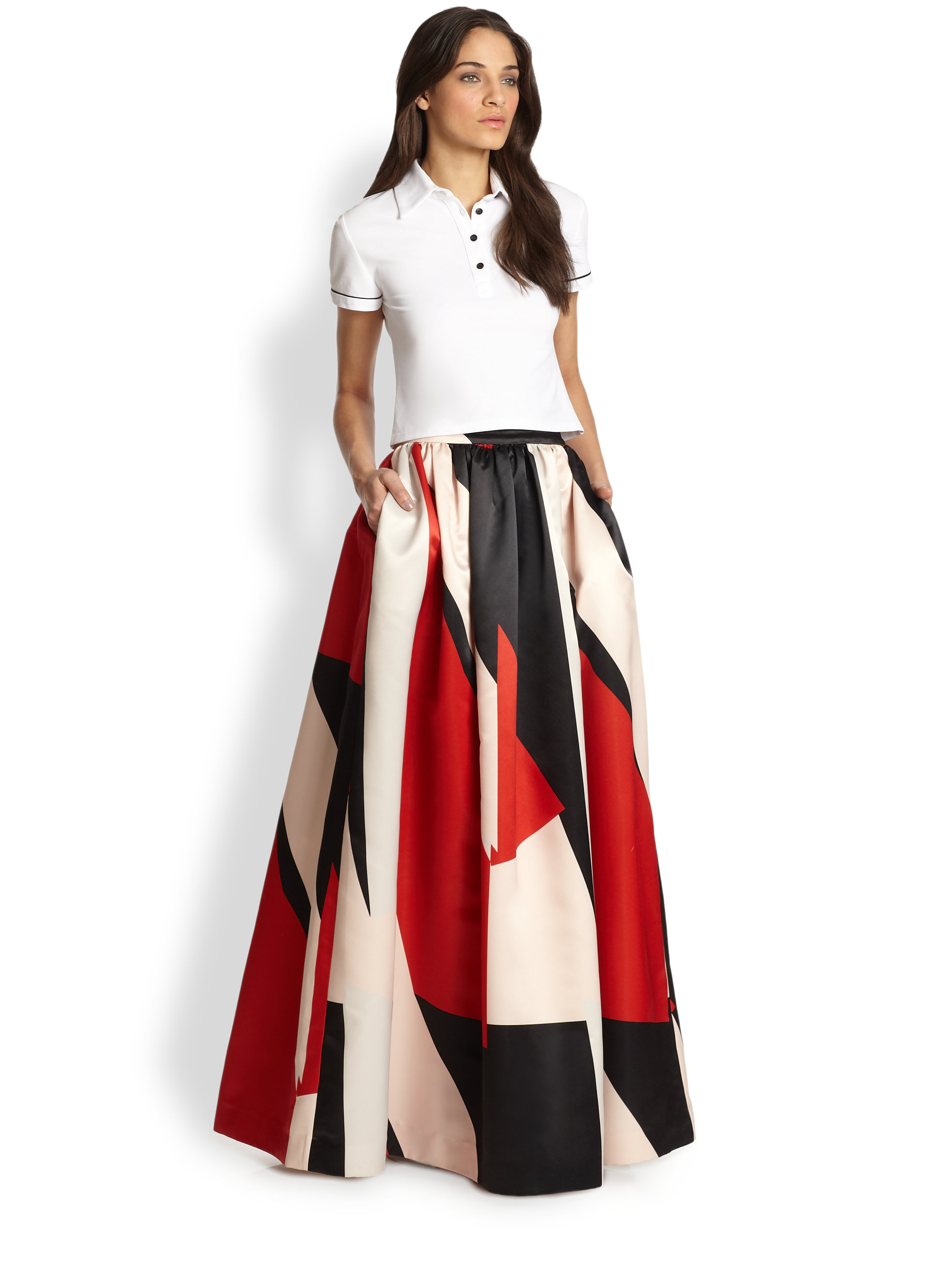 Lyst Alice Olivia Abella Long Flared Skirt In Red