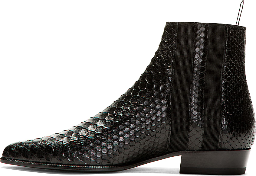 Saint Laurent Black Python Chelsea Boots for Men | Lyst