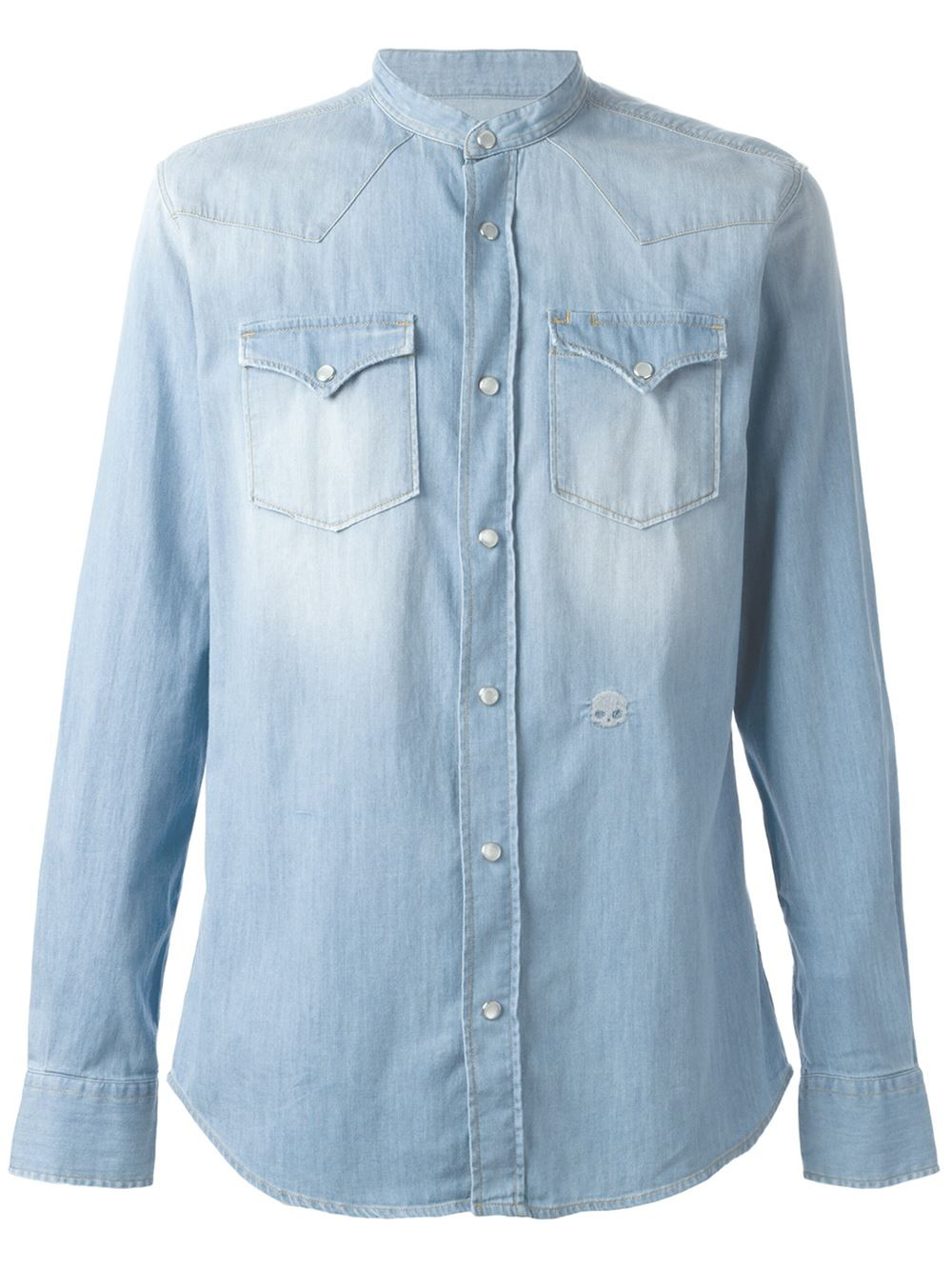 Hydrogen Band Collar Denim Shirt in Blue for Men - Lyst