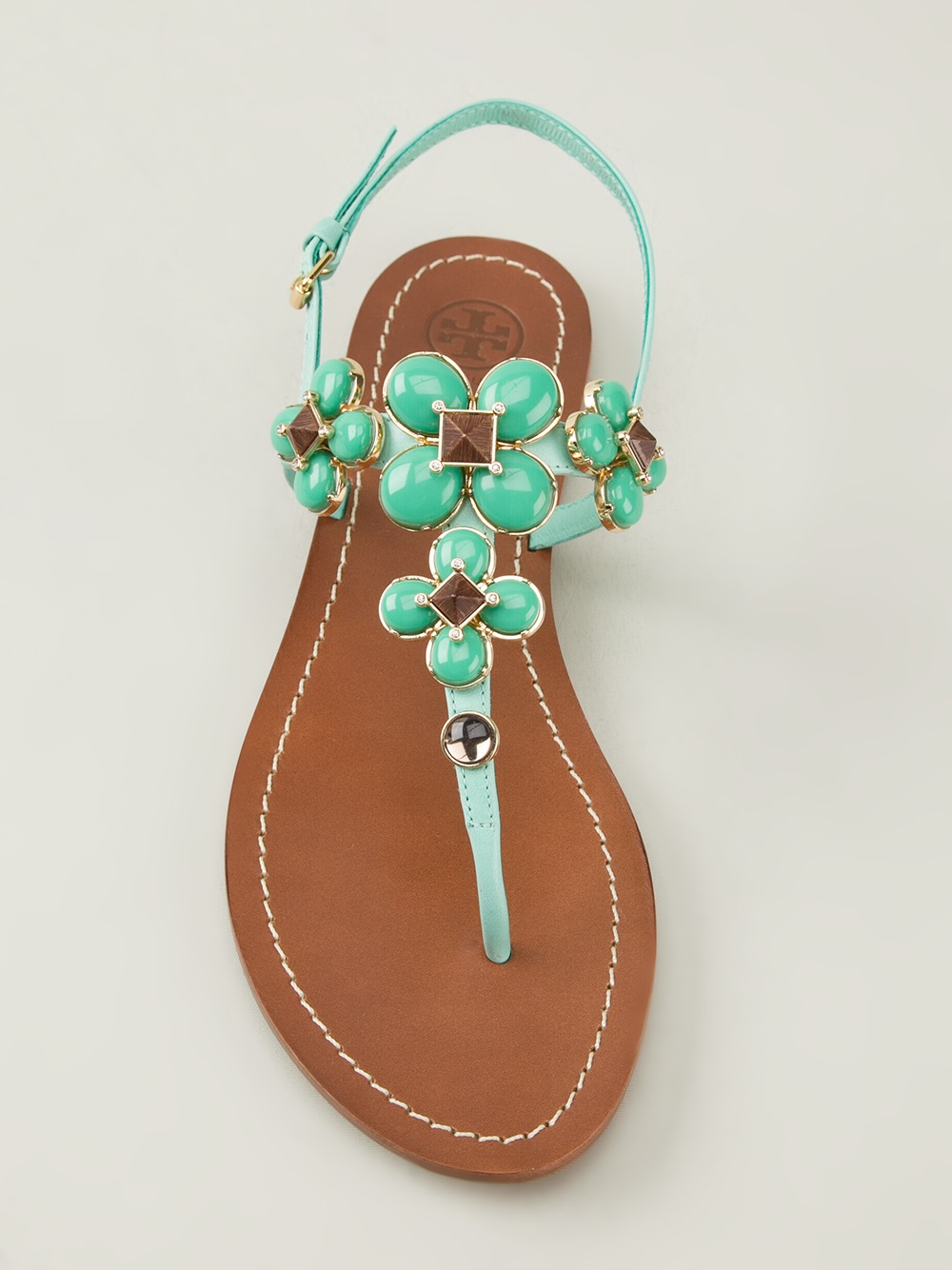 Tory Burch Jewel Embellished Sandal in Green - Lyst