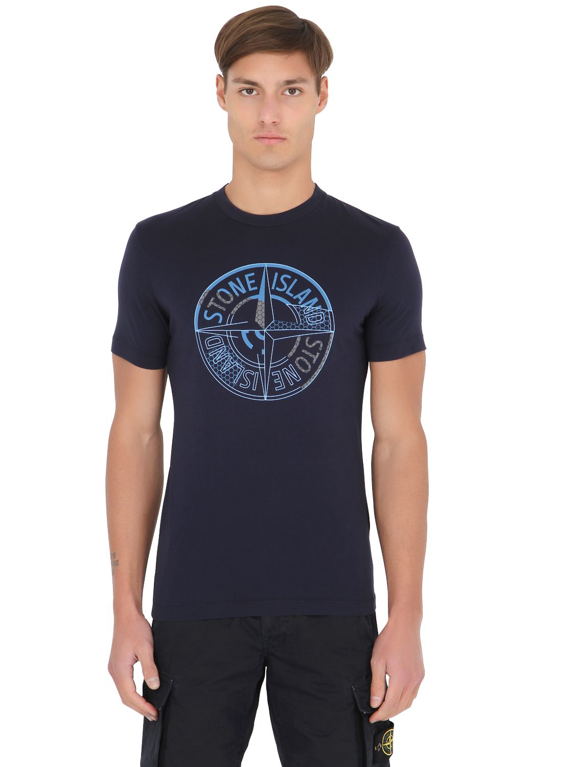 Stone Island Reflective Logo Cotton Jersey T-shirt in Navy (Blue) for Men |  Lyst