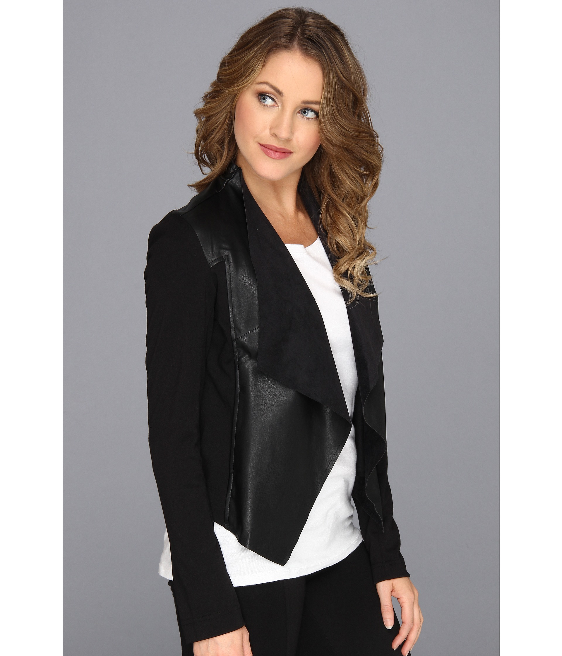 faux leather drape jacket