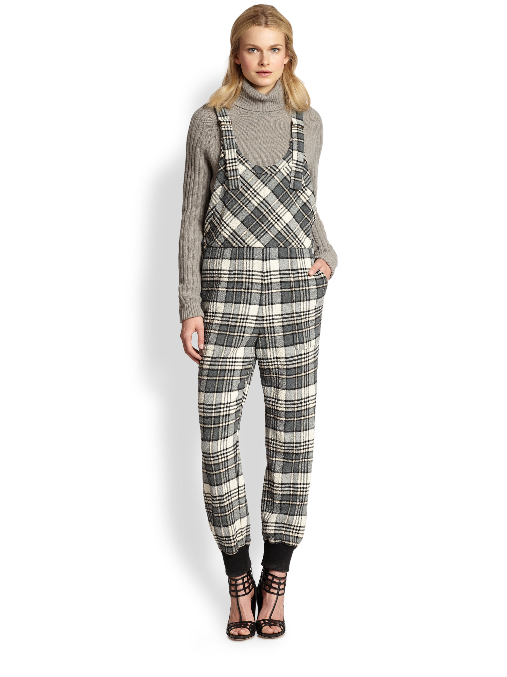 plaid overall jumpsuit