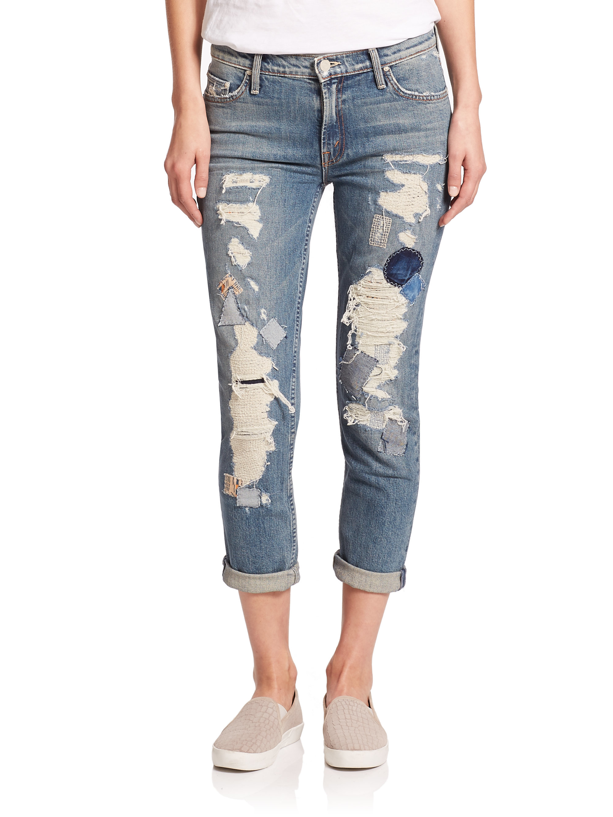 mother the dropout cropped slim jeans