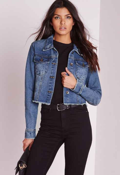 cropped raw hem denim jacket