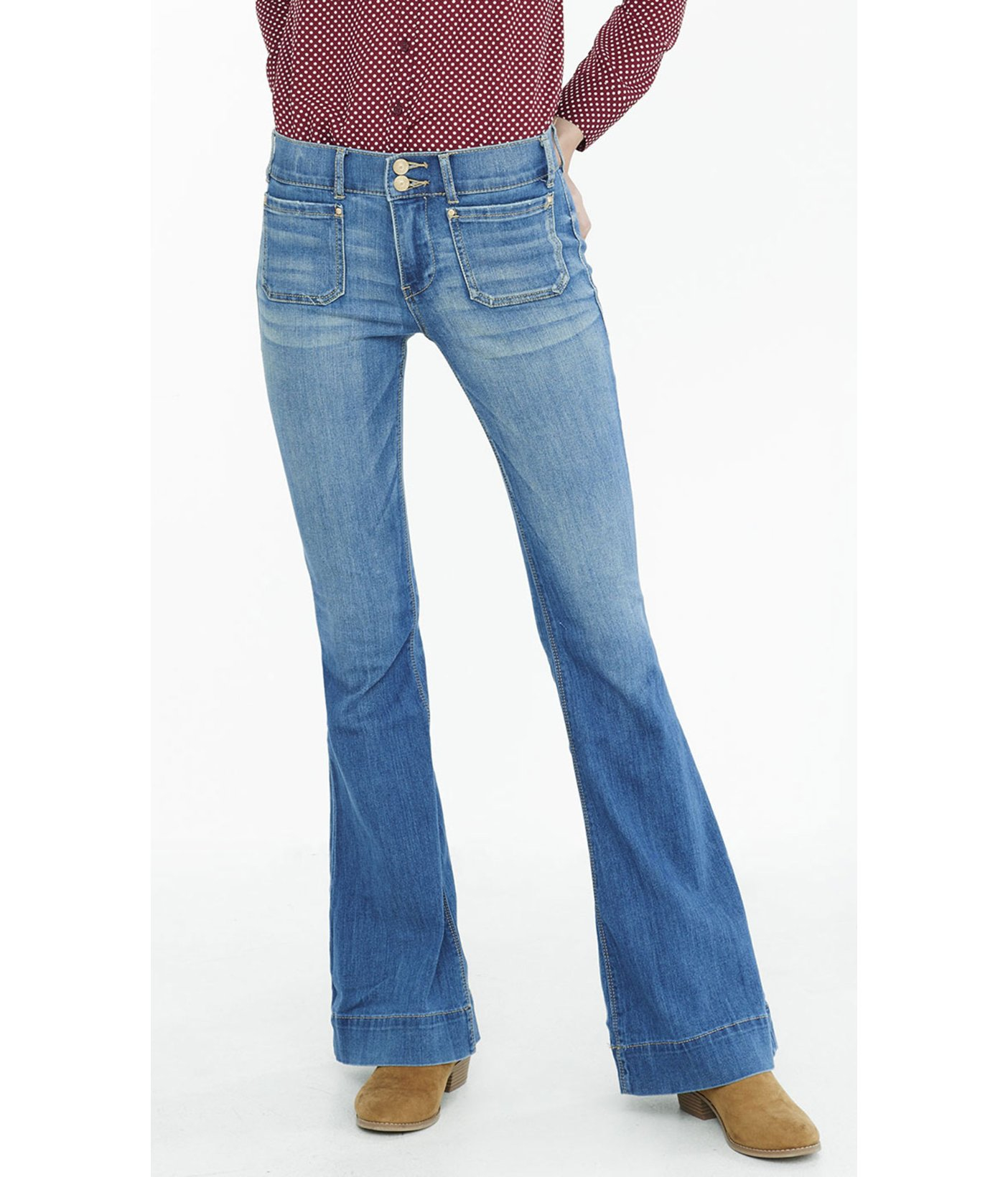 Mid Rise Patch Pocket Bell Flare Jean 