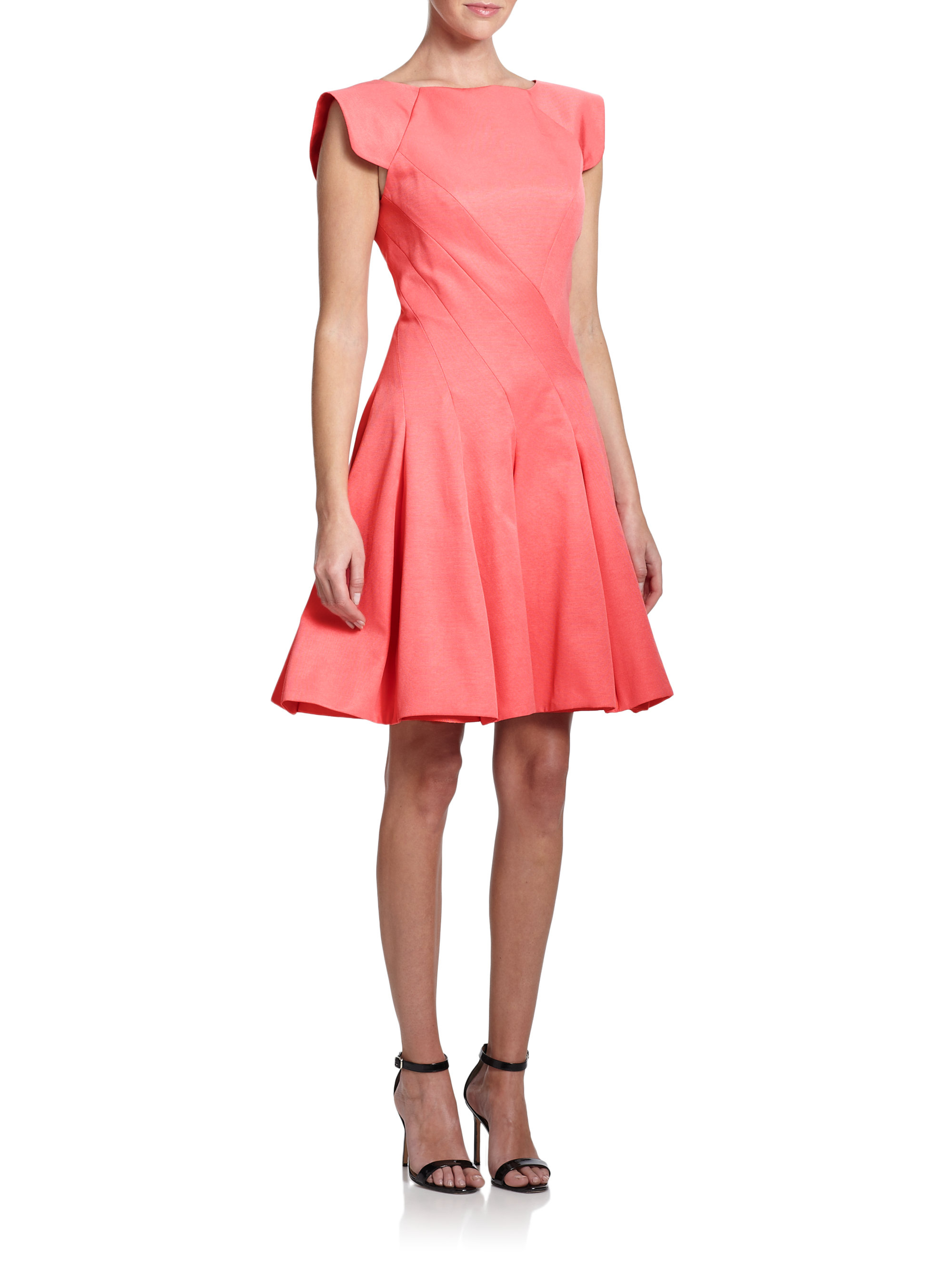 Halston Cotton/silk Faille Fit-&-flare Dress in Red | Lyst