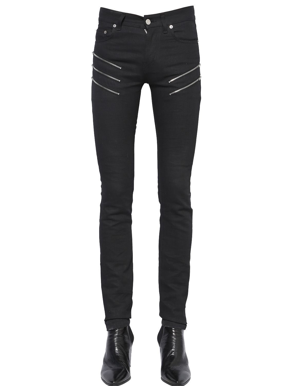 Saint Laurent 15cm Zip Detail Stretch Denim Jeans in Black for Men 