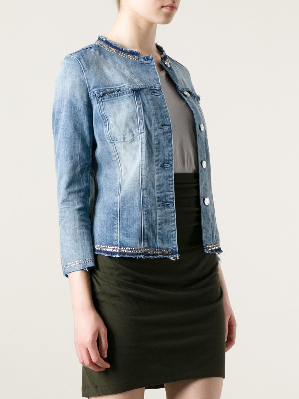 All Mankind Collarless Denim Jacket 