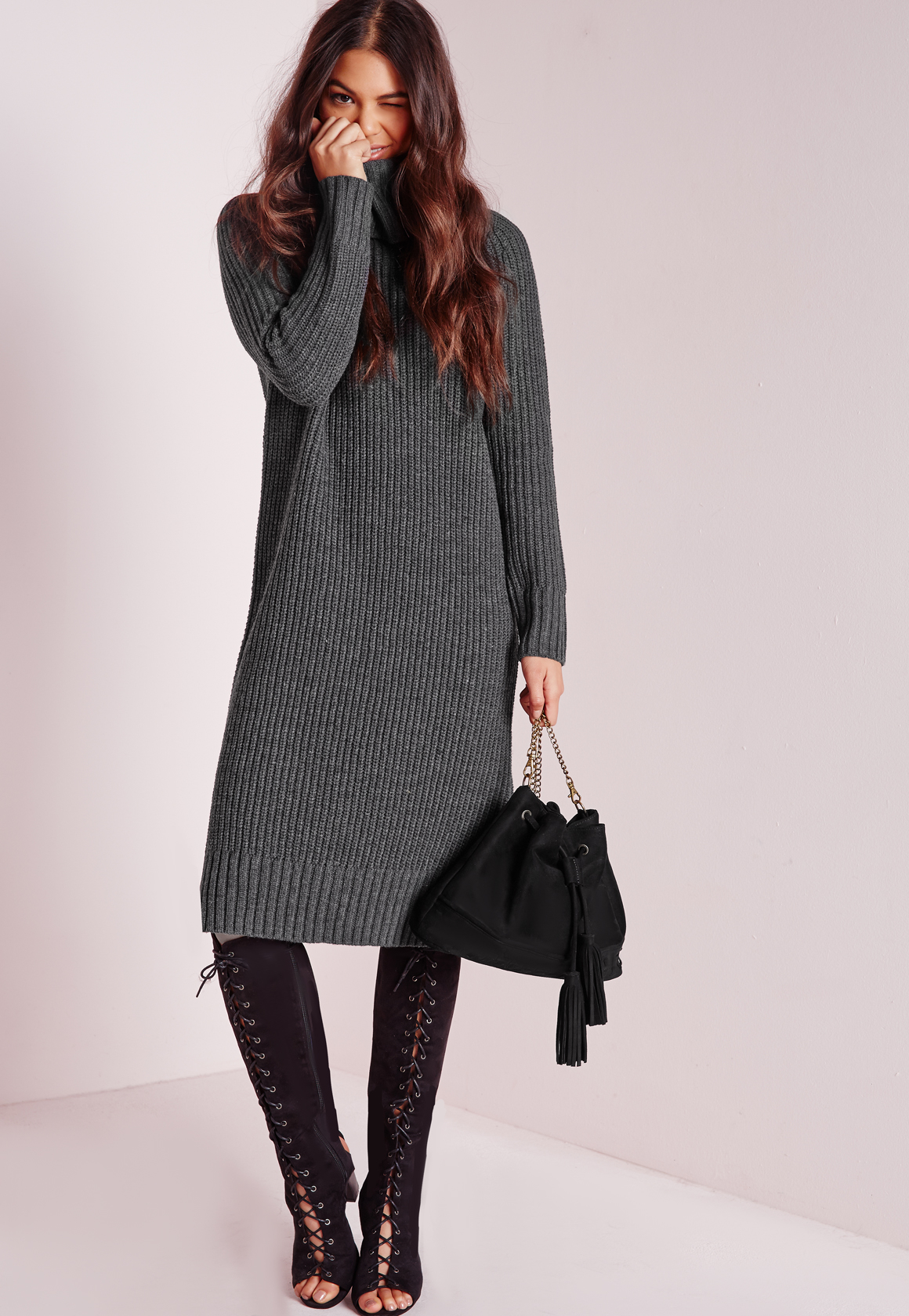 long grey knitted dress