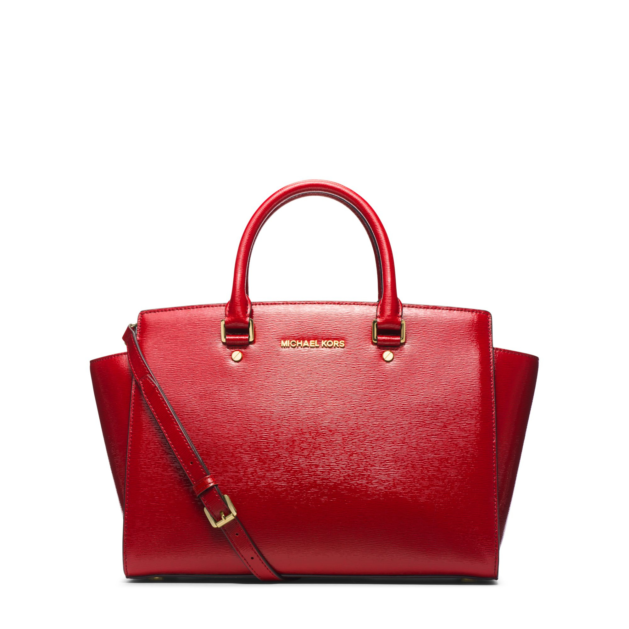 Lyst - Michael Kors Selma Large Patent-Leather Satchel in Red