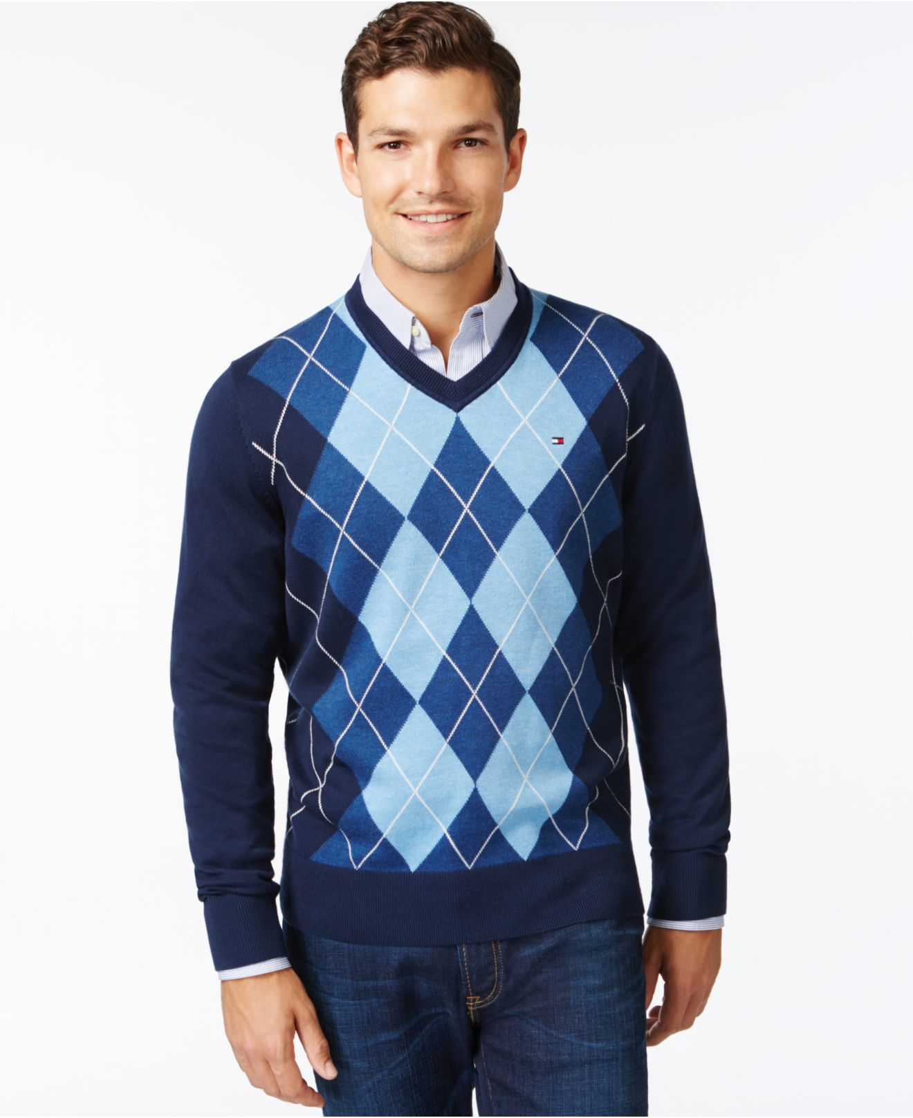 Tommy Hilfiger Signature Argyle V-neck Sweater Blue for Men - Lyst