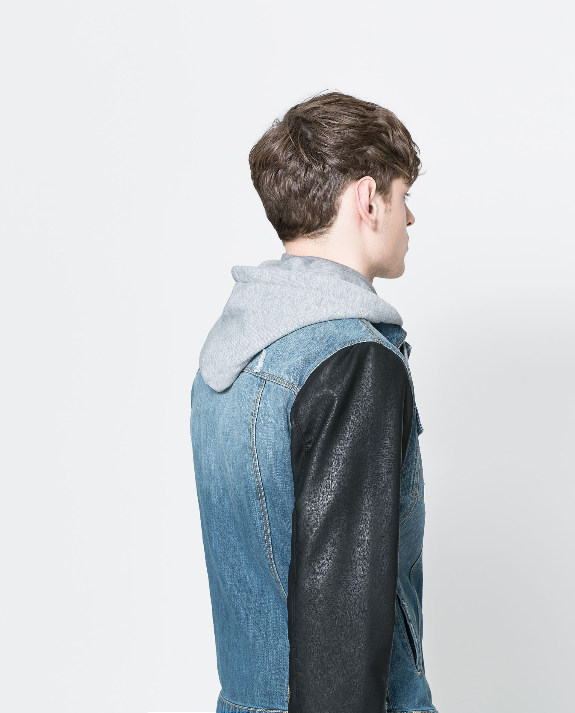 Zara Denim Jacket with Faux Leather Sleeves in Blue for Men Lyst