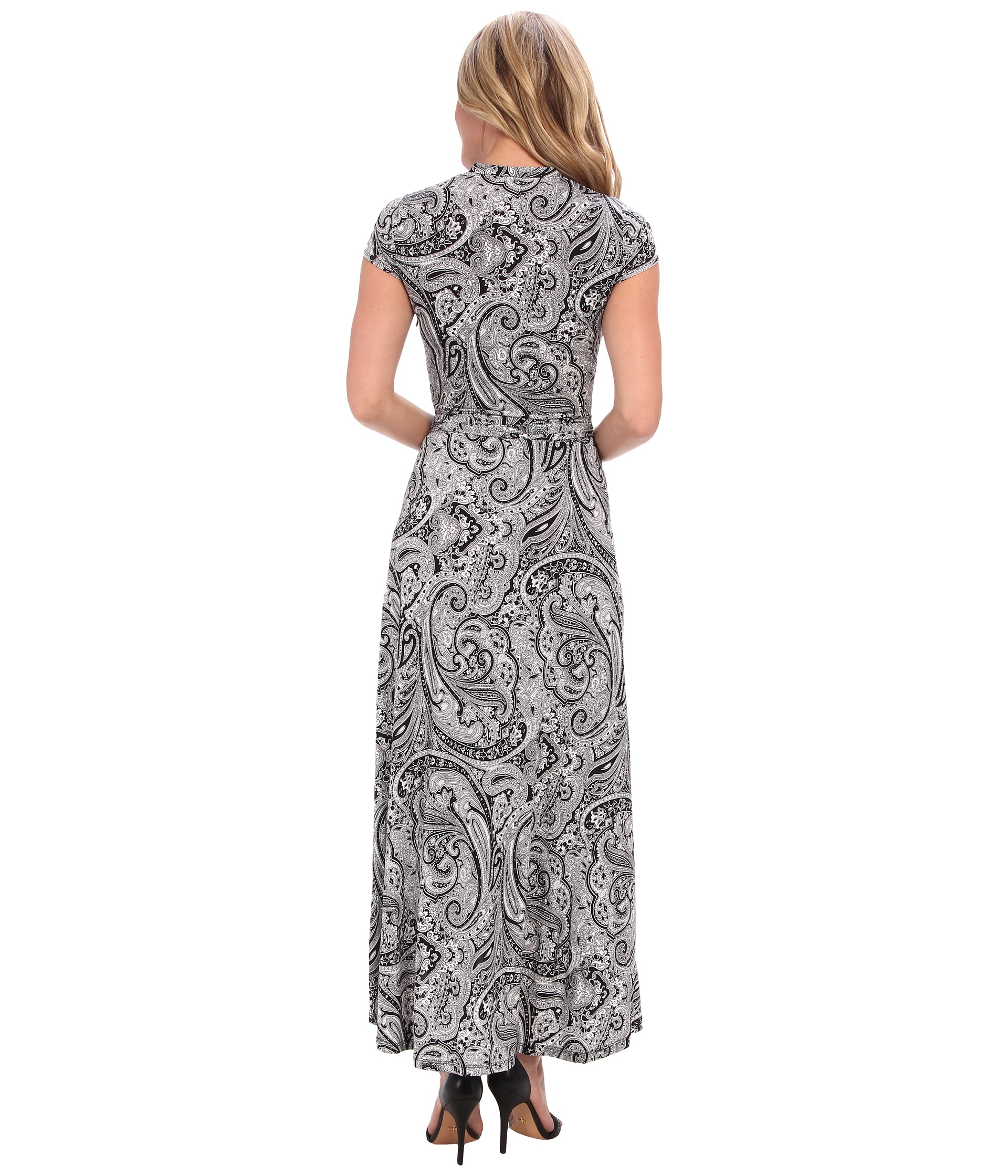 MICHAEL Michael Kors Cap Sleeve Maxi Wrap Dress in Black - Lyst