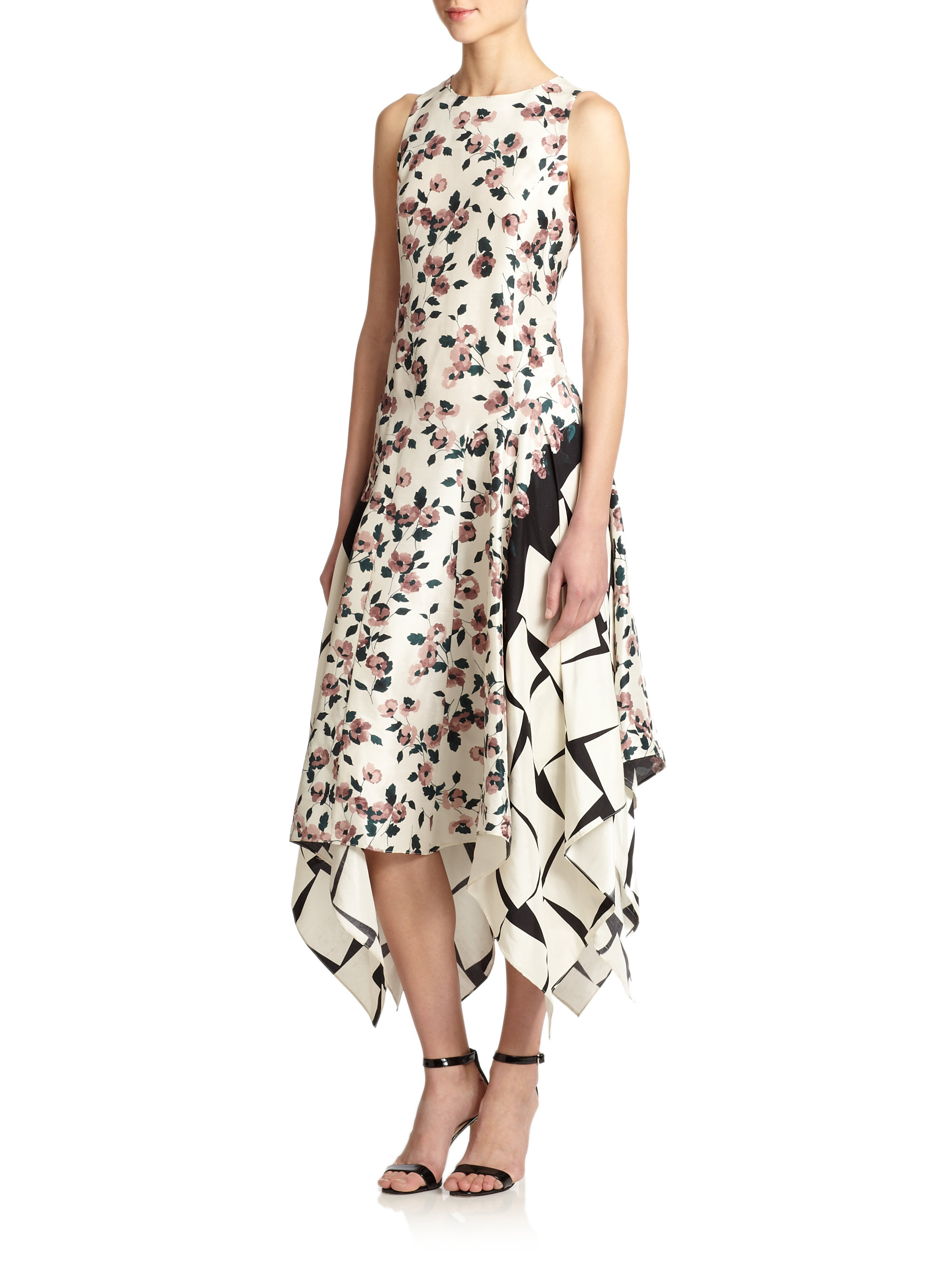 Lyst Suno Silk Floral Cubeprint Dress