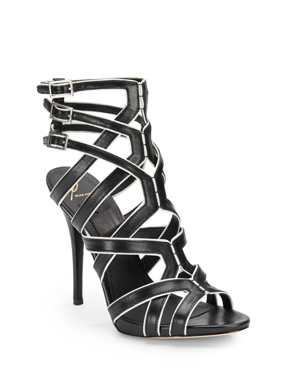 B brian atwood Carbinia Leather Strappy Sandals in Black | Lyst